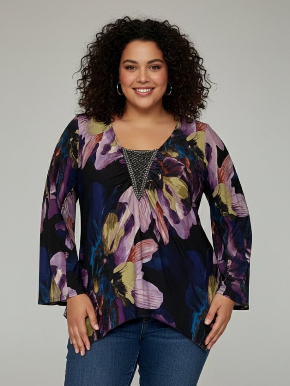 Floral Beaded Asymmetrical Top